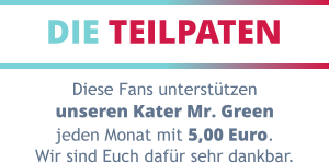 DIE TEILPATEN Diese Fans unterstützen unseren Kater Mr. Green jeden Monat mit 5,00 Euro. Wir sind Euch dafür sehr dankbar.